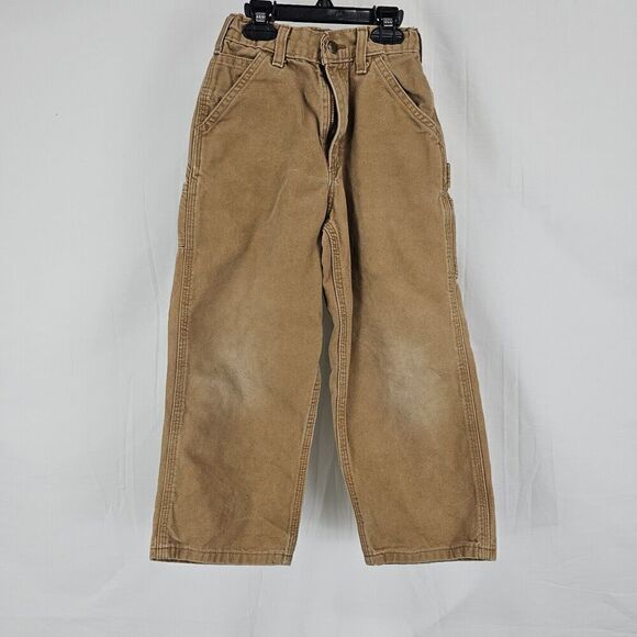 Carhartt Boys Dungaree Fit Size 7 Brown Carpenter Duck Canvas Pants - Picture 1 of 6